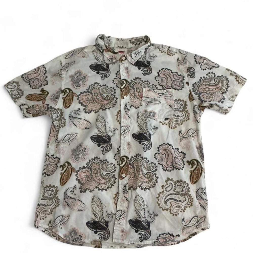 Levi's Button Up Shirt Mens XL White Paisley Short Sleeve Cotton Pocket